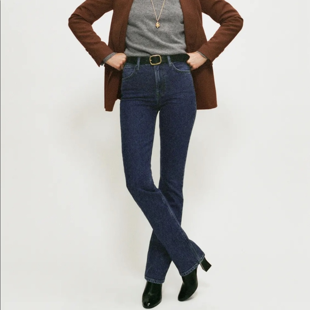 Reformation Dark Blue High-Rise Straight Jeans